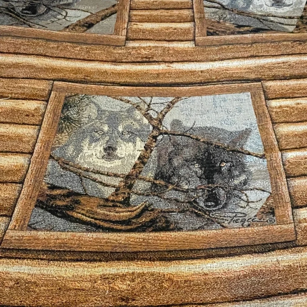 Log Cabin Wolf Tapestry Throw Blanket Woodland Wildlife Nature‎ Cozy Decor XL
